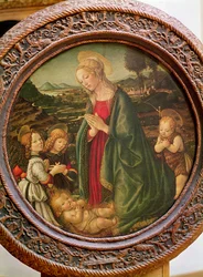 Die Jungfrau, die das Christkind anbetet, mit Johannes dem Täufer und zwei Engeln